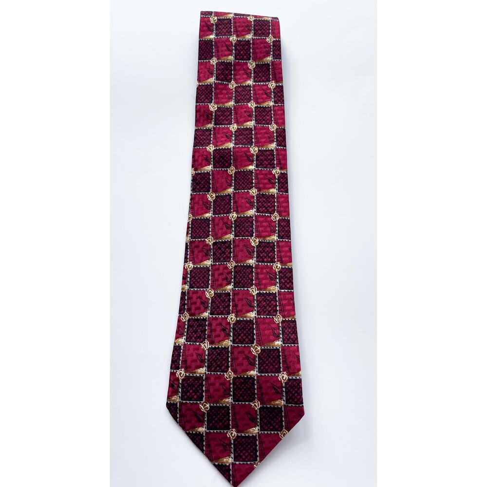 Vintage Omaggio Robert Talbott Red and Gold Abstract Silk Necktie Made in Italy
